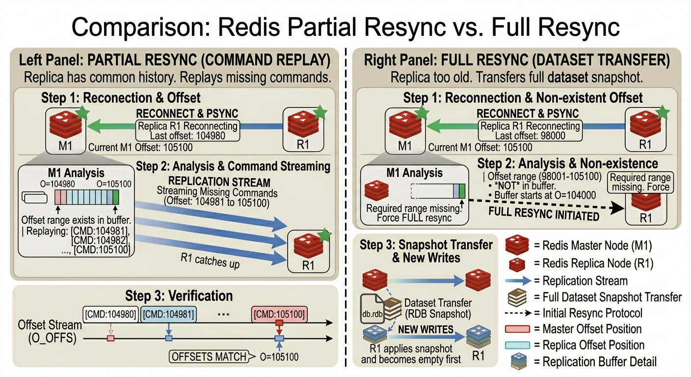 Redis partial resync versus full resync