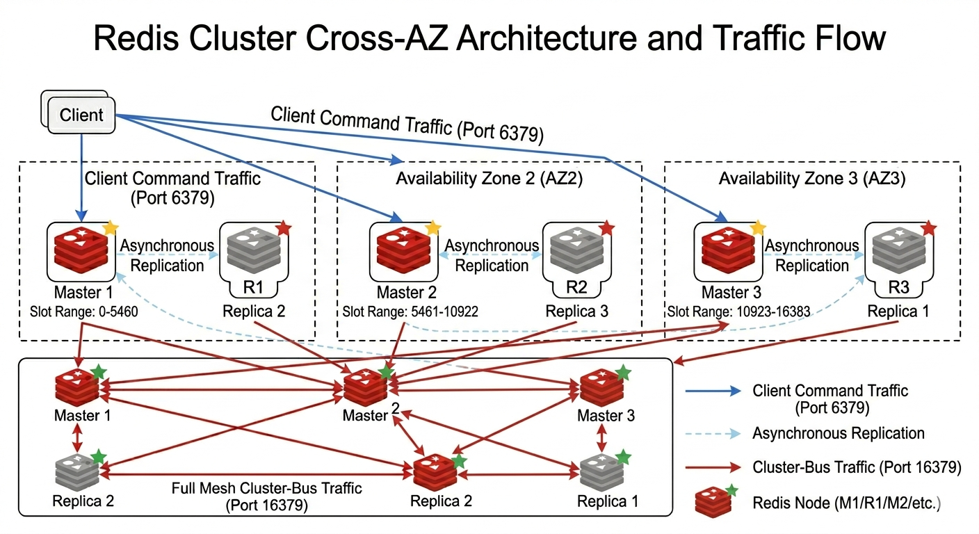 Redis Cluster architecture across availability zones